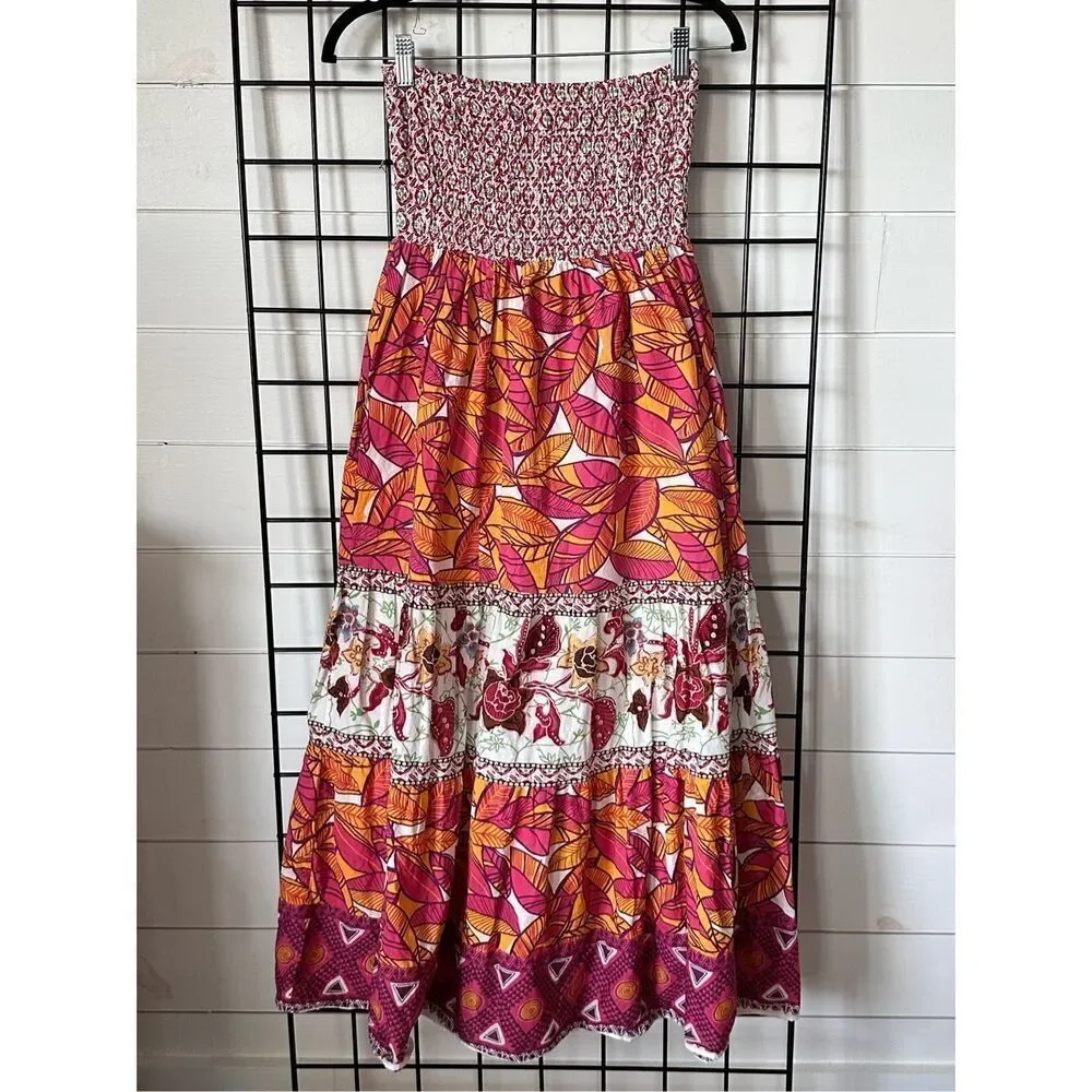 Speed Control Ruched Strapless‎ Pull-On Dress Womens M Pink Cottagecore - Picture 4 of 11